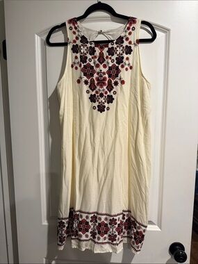 Xhilaration Cream Midi Dress with Red & Black Floral Embroidery